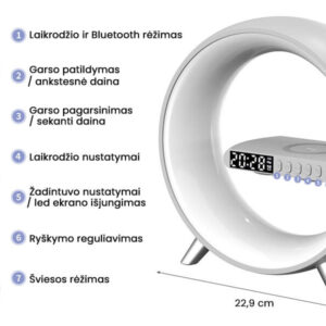 LED-lampe med trådløs telefonoplader, højttaler og vækkeur Užsisakykite Trendai.lt 15