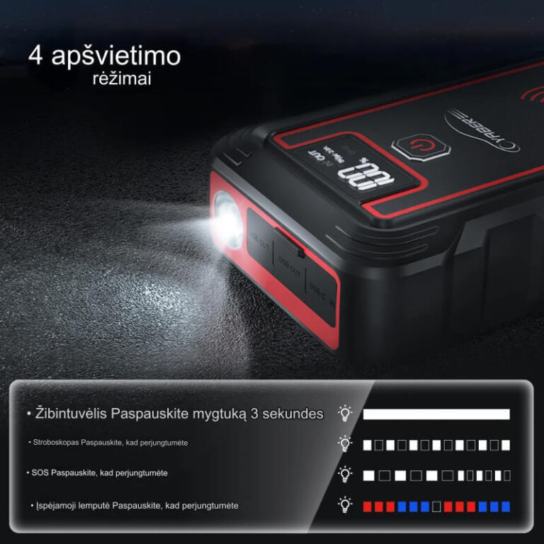 Kraftig Power Bank bilbatteri boosteroplader 2500A 23800mAh med 10W trådløs oplader Užsisakykite Trendai.lt 7